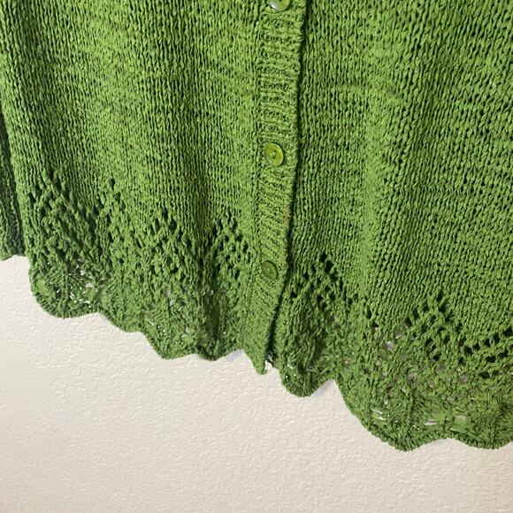 BCBG Maxazria Green Knit Button Cardigan Sweater Boho Detail Plus Size 1X - Picture 2 of 9